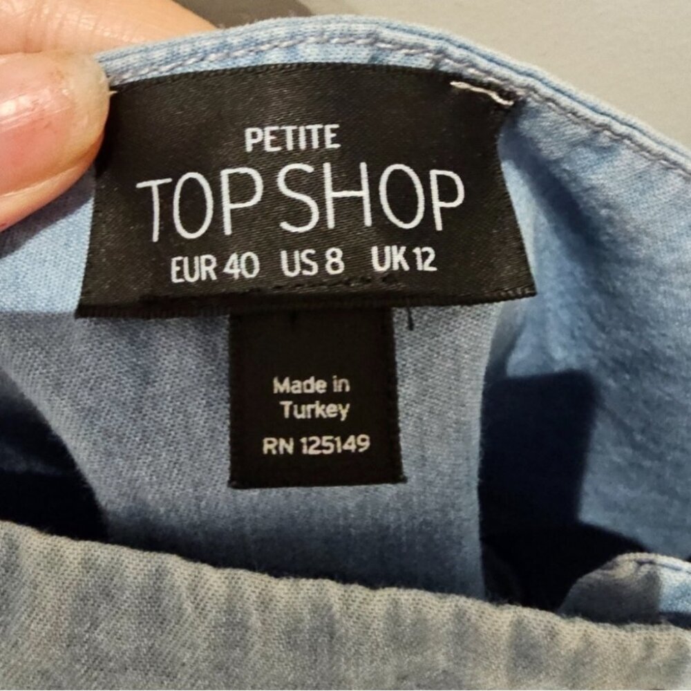 SOLD NWOT Topshop Asymmetric Button Denim Look Mini Dress 8P Blue - Picture 5 of 11